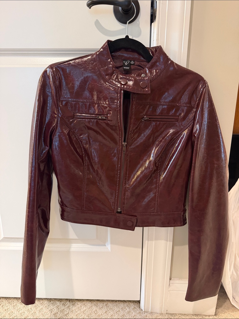Windsor Burgundy Cropped Moto Leather Jacket
